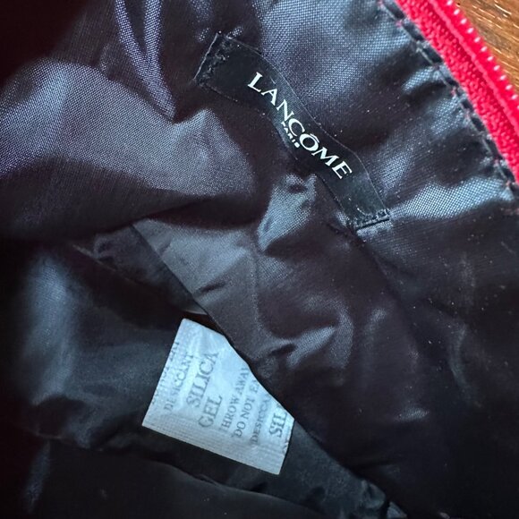 Lancome Red Satin Cosmetic Pouch With Black Accent Trim & Rose Detail - Picture 2 of 10